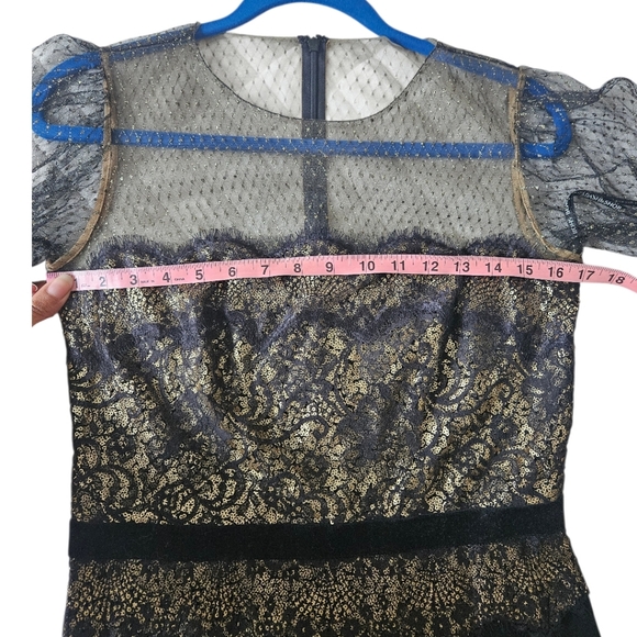 Tadashi Shoji Black and Gold Long Sleeve Dress